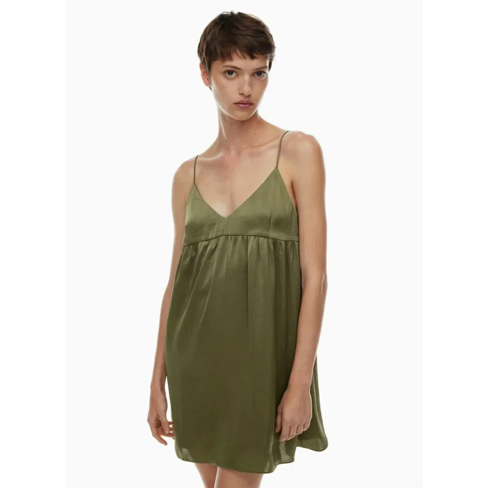 Wilfred x Aritzia Sz. M Bosana Green Lover Satin Babydoll Mini Dress